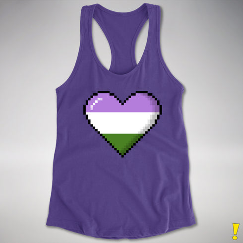 Genderqueer Pride 8-Bit Pixel Heart Racerback Tank - Purple
